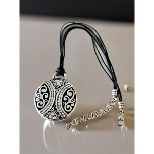 Brighton Dynasty Swarovski Crystal Round Medallion Pendant Cord Leather Necklace